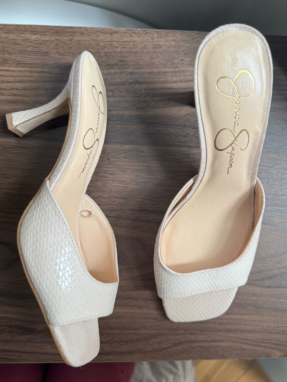 Jessica Simpson Cream Textured Slide Sandal with Kitten Heel - Picture 4 of 11